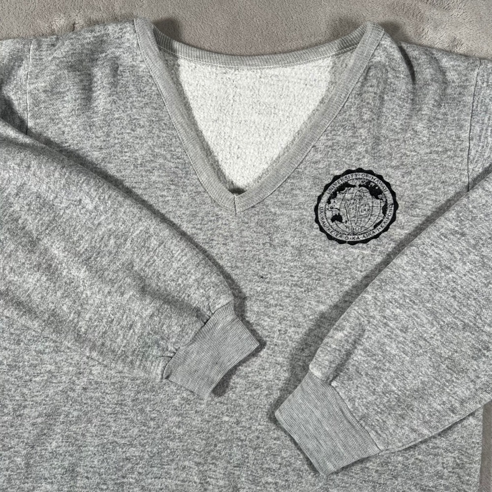 Vintage 80s University of Hawaii V-Neck Sweatshirt Gray Pullover Mens Size Small